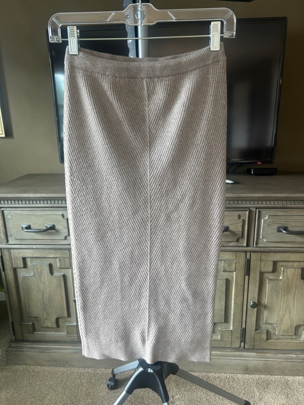 L'Academie Taupe Ribbed Knit Midi Skirt